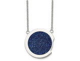 Blue Druzy Stainless Steel Circle Pendant Necklace with Chain (17.75 Inches)